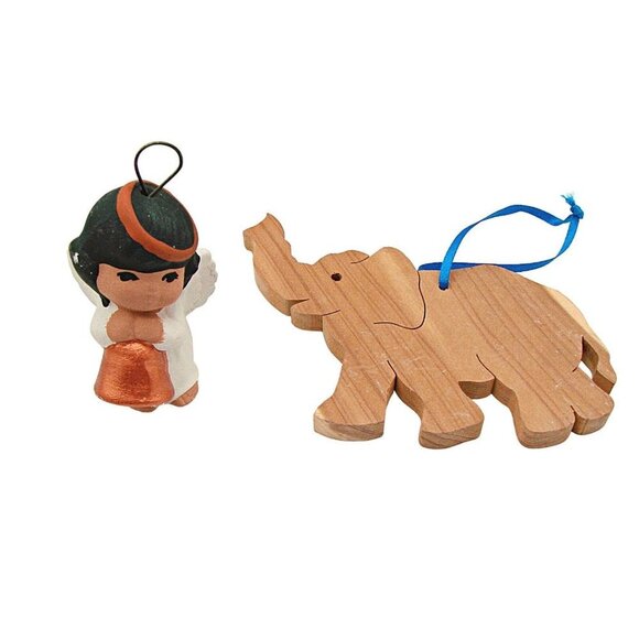 Lot 8 Christmas Holiday Ornaments Elephant Wagon Wheel Snowman Stocking Angel - Picture 4 of 11